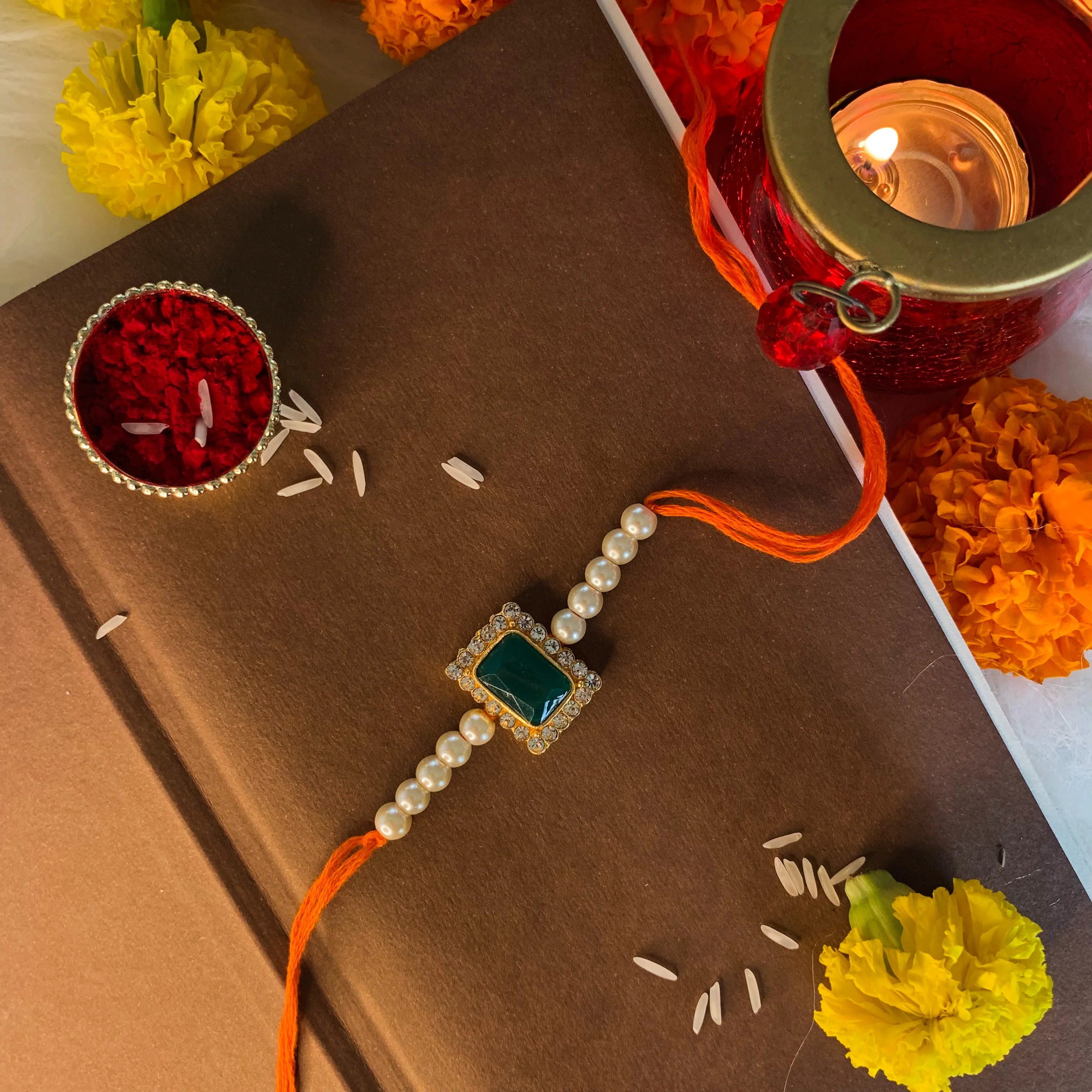 Mulank 1 Lucky Crystal Rakhi with Jade, Carnelian & Tiger Eye