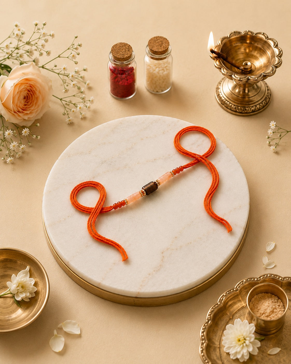 Mulank 1 Lucky Crystal Rakhi with Jade, Carnelian & Tiger Eye