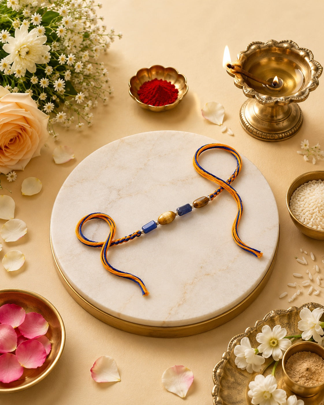 Mulank 3 Lucky Crystal Rakhi with Sodalite & Tiger Eye