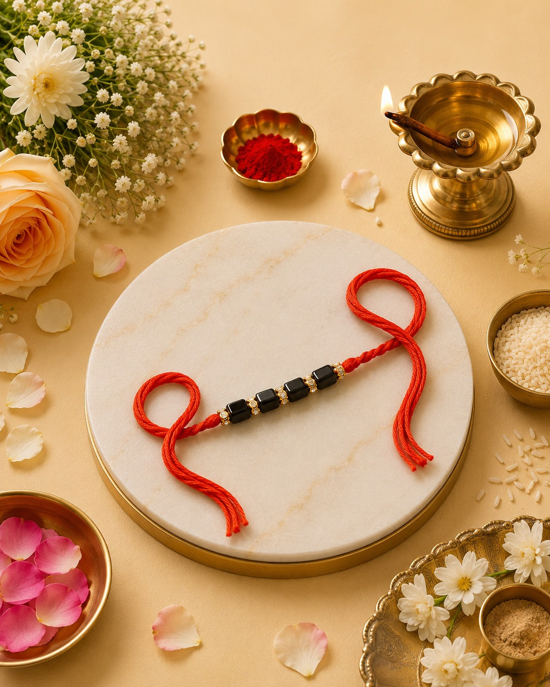 Mulank 8 Lucky Crystal Rakhi with Black Onyx