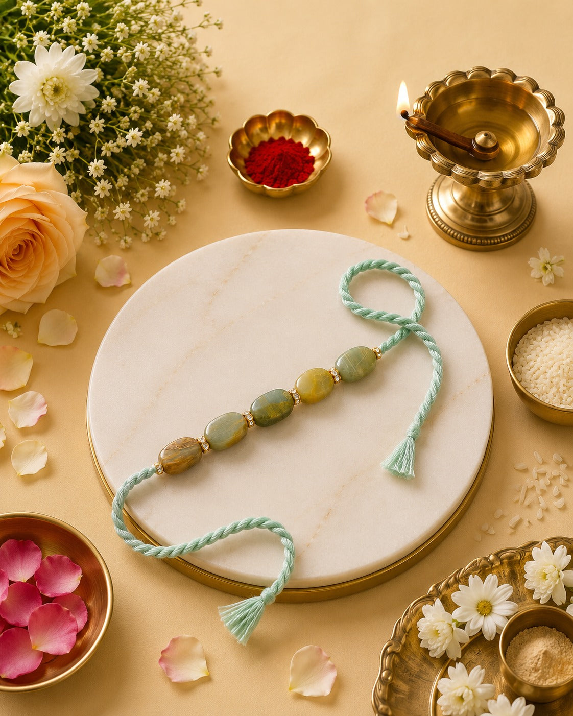 Mulank 7 Lucky Crystal Rakhi with Cat's Eye